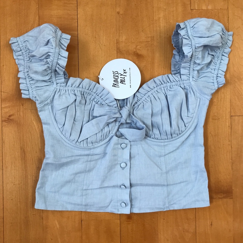 Princess Polly Light Blue Elouise Milkmaid Top NWT